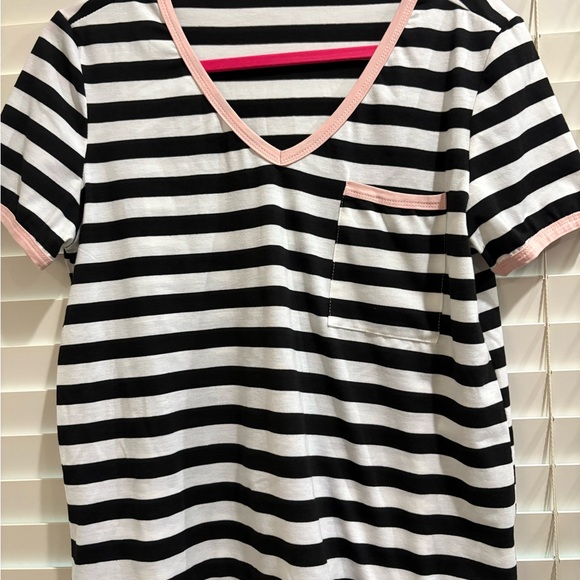 SHEIN Black and White Striped Top with Pink Accents - Picture 1 of 3